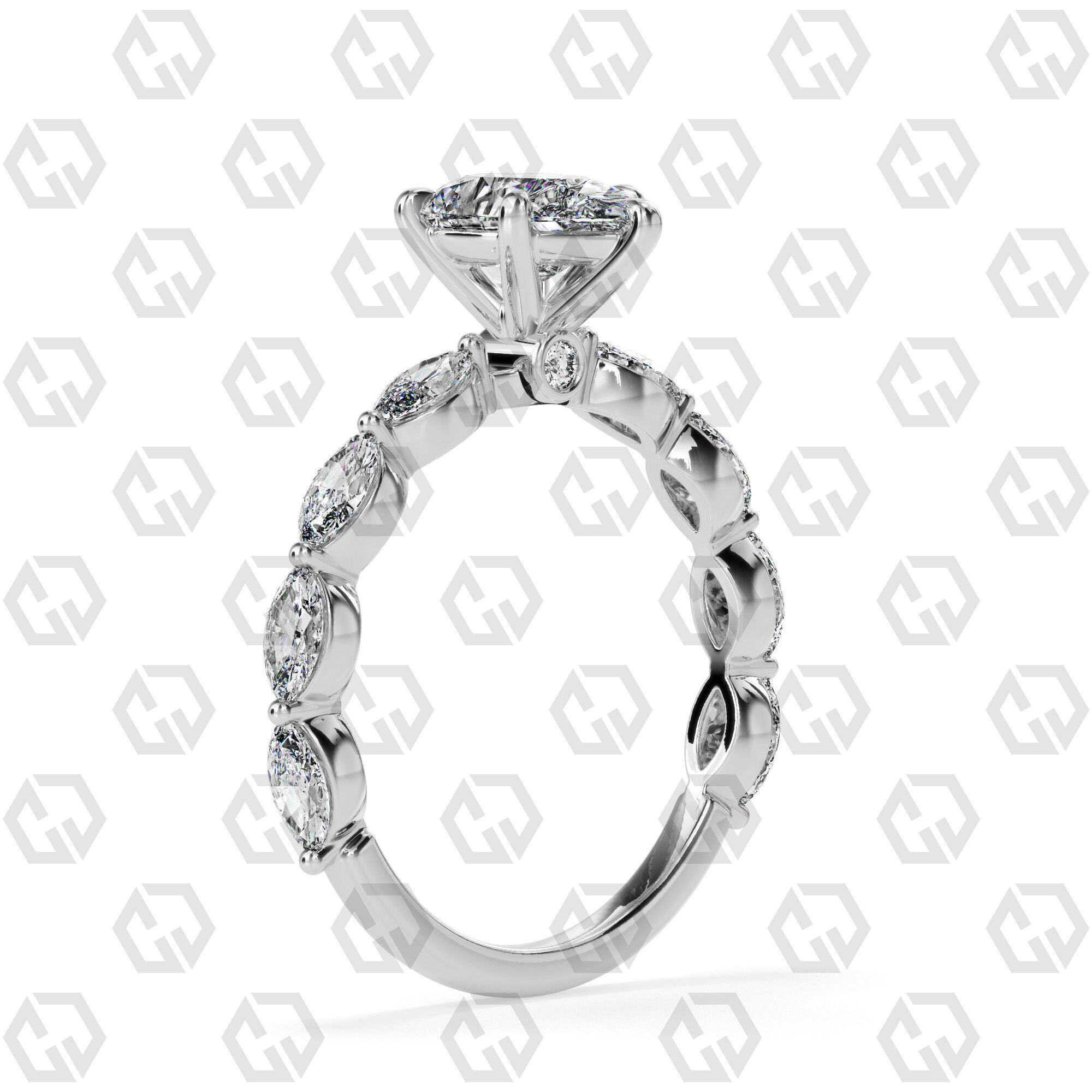 Ring 177 Pear Shape marquise on shanks with Gems 3D print model_6