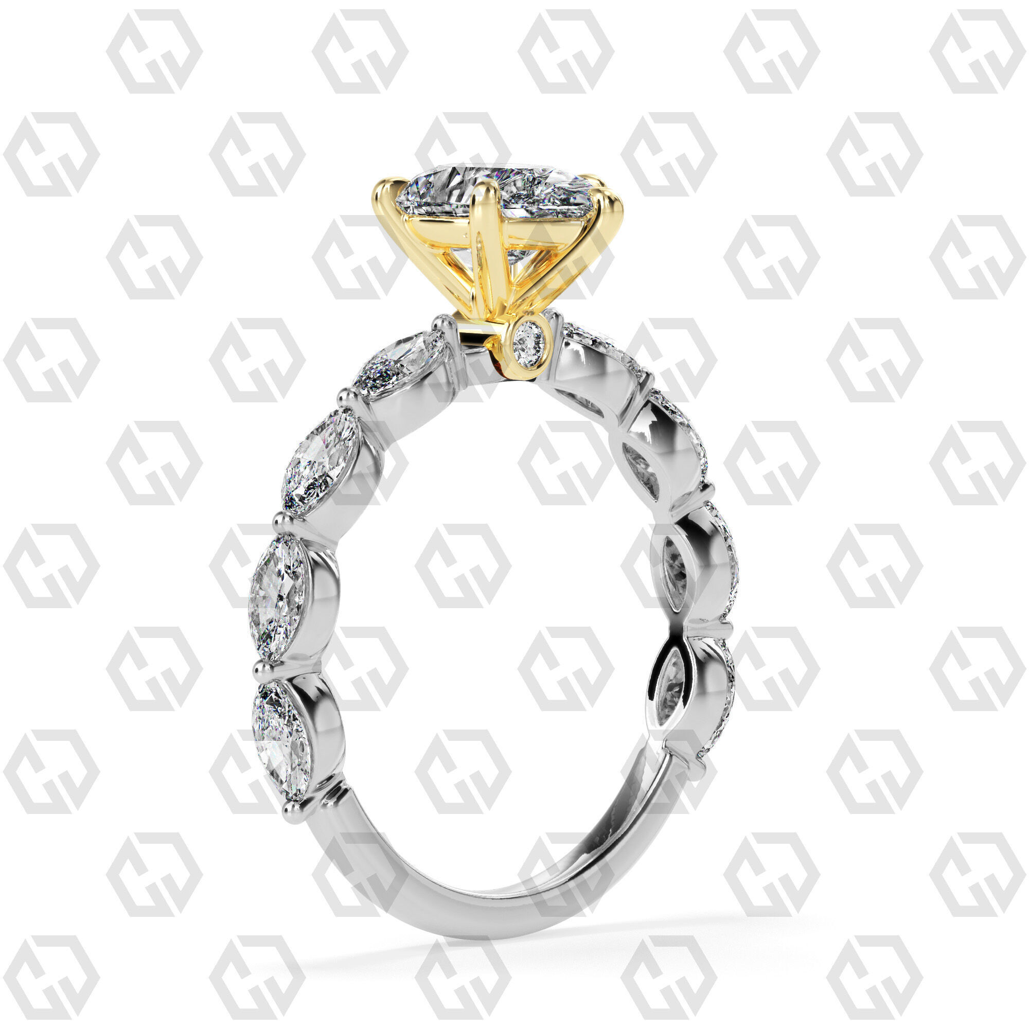 Ring 177 Pear Shape marquise on shanks with Gems 3D print model_10