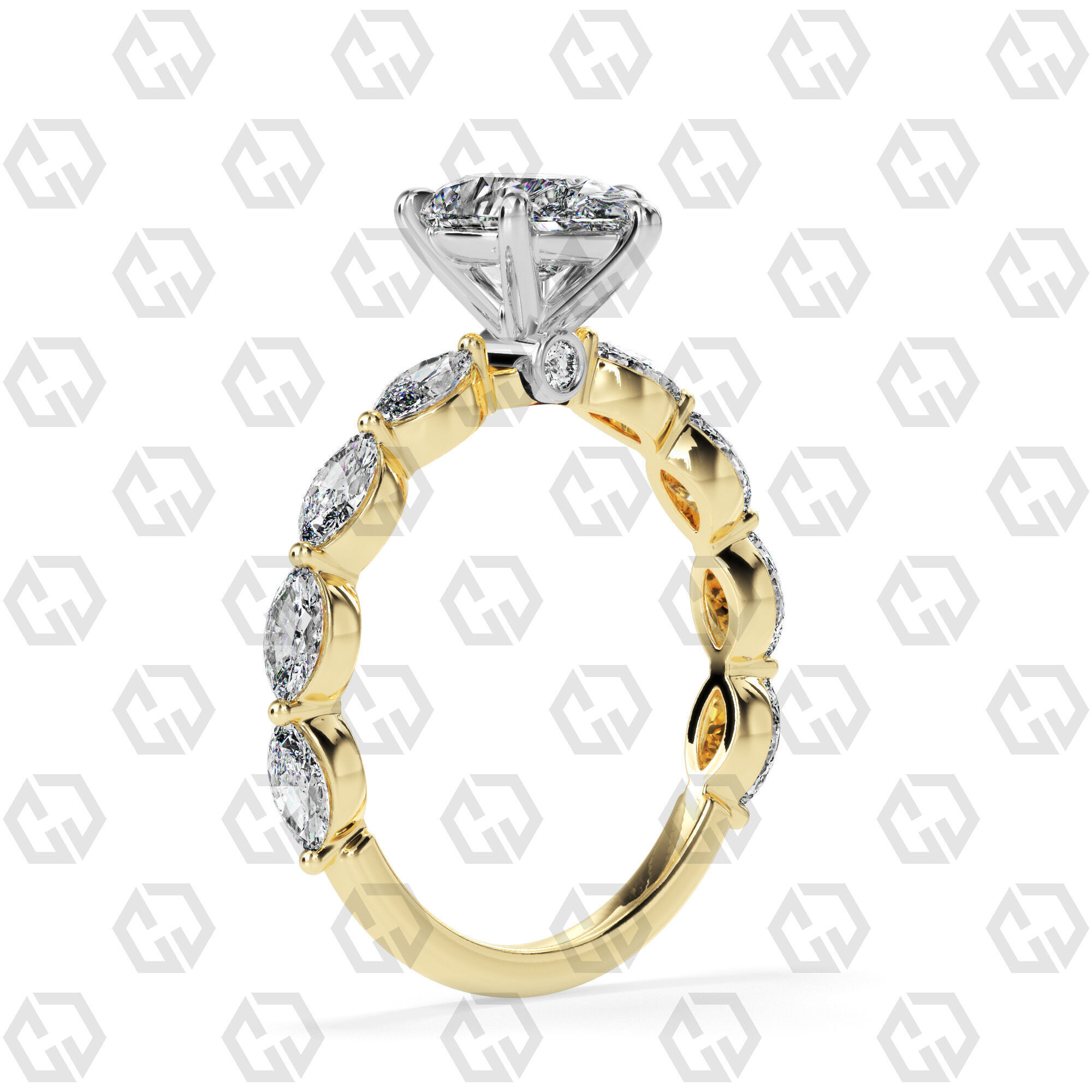 Ring 177 Pear Shape marquise on shanks with Gems 3D print model_8