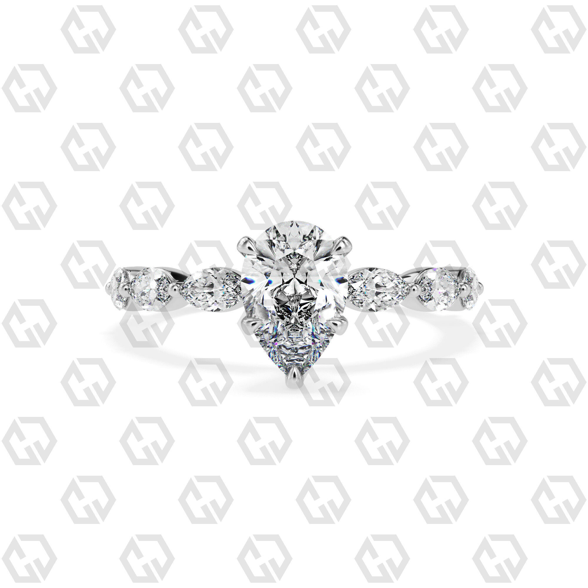 Ring 177 Pear Shape marquise on shanks with Gems 3D print model_7