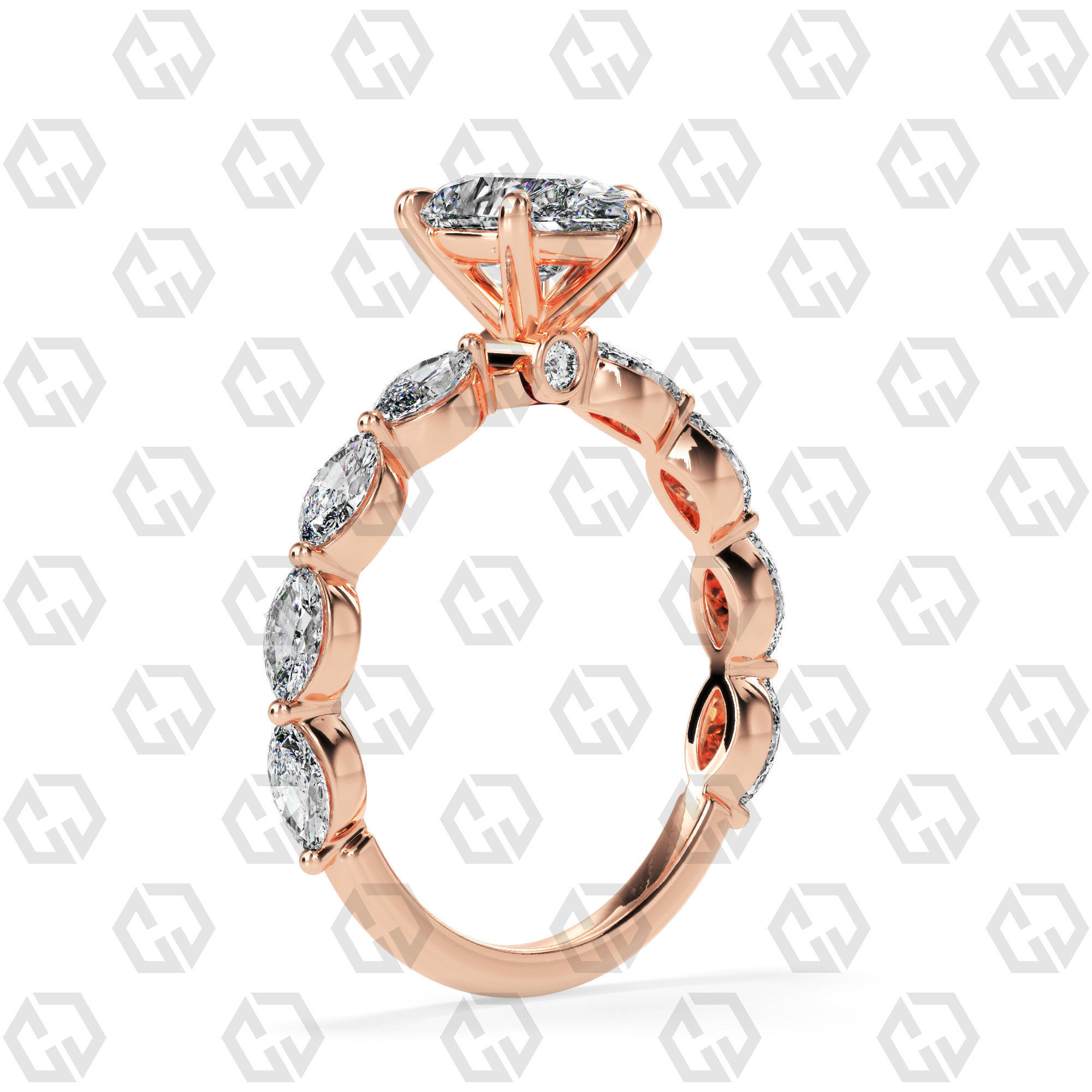 Ring 177 Pear Shape marquise on shanks with Gems 3D print model_1