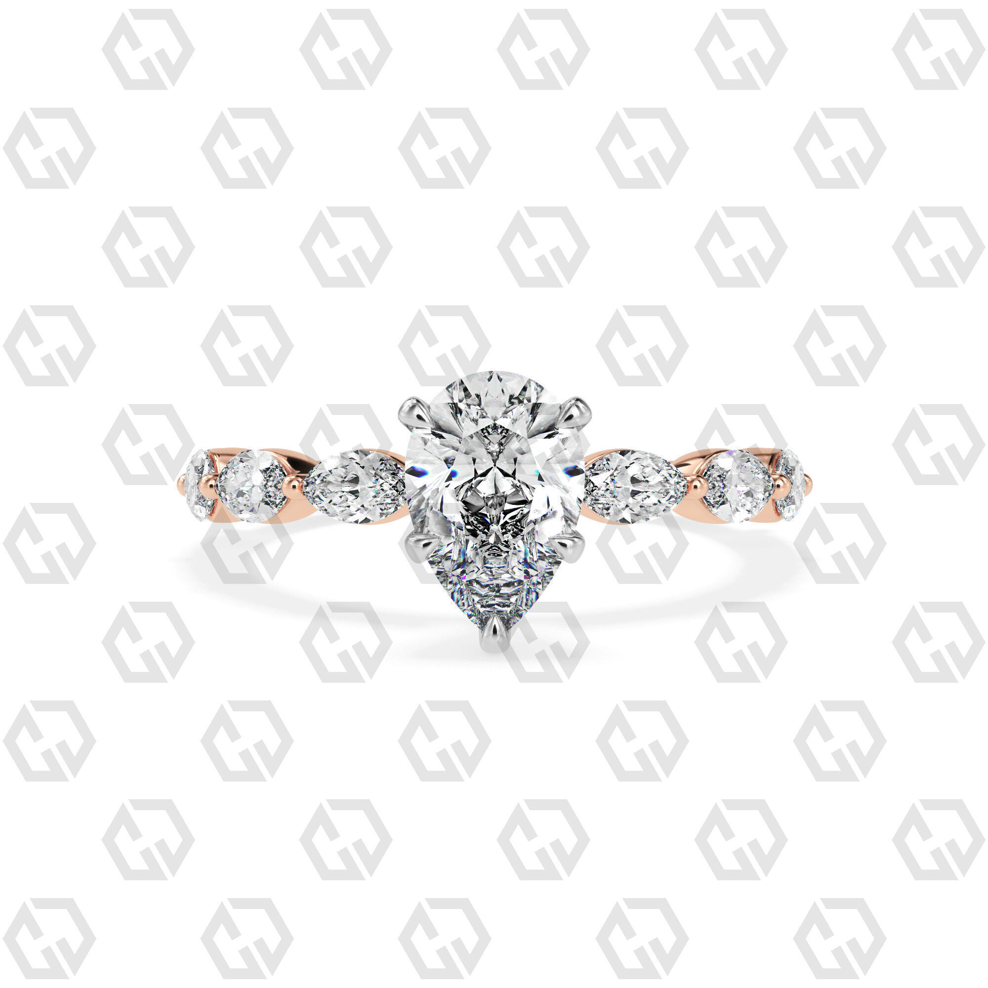 Ring 177 Pear Shape marquise on shanks with Gems 3D print model_5