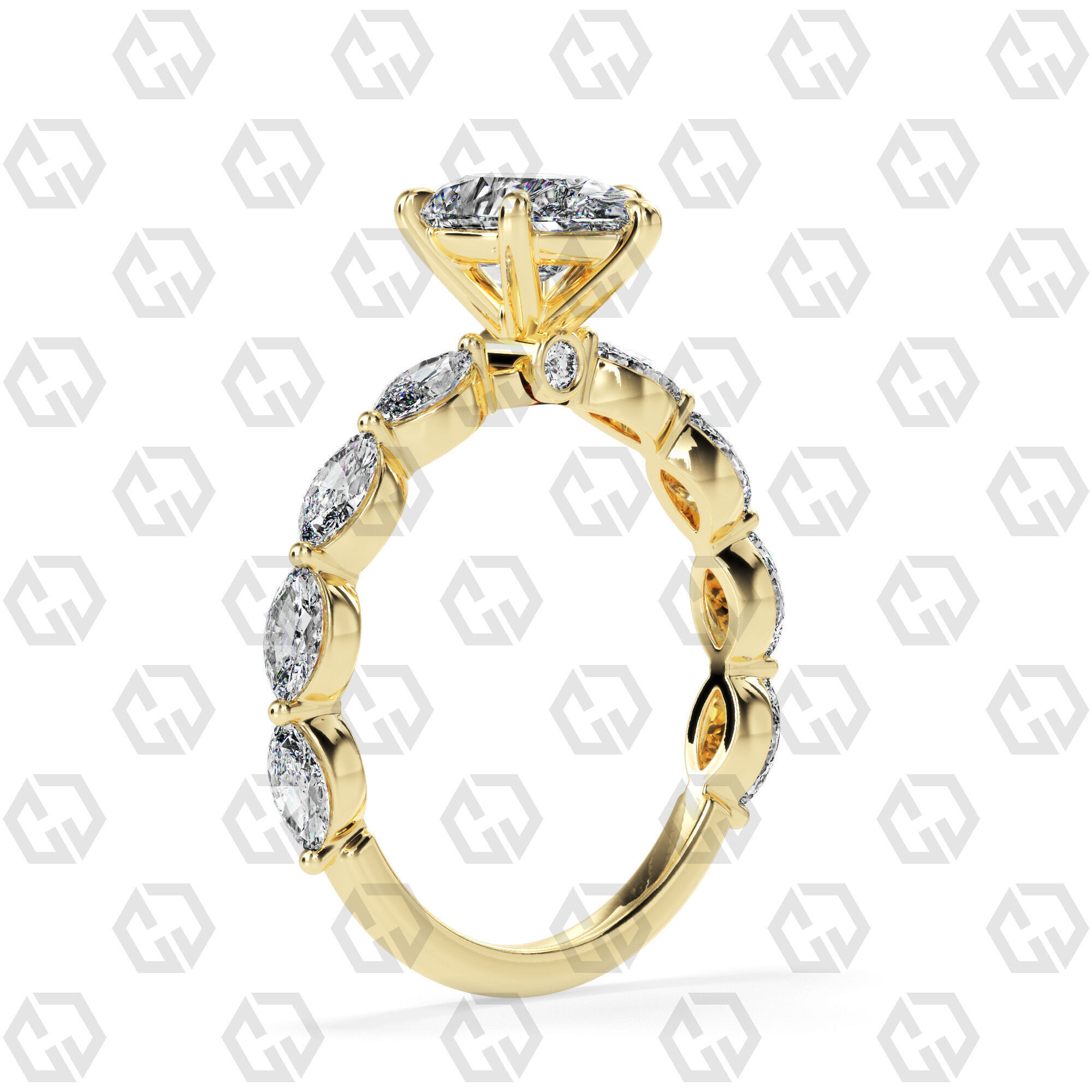 Ring 177 Pear Shape marquise on shanks with Gems 3D print model_12