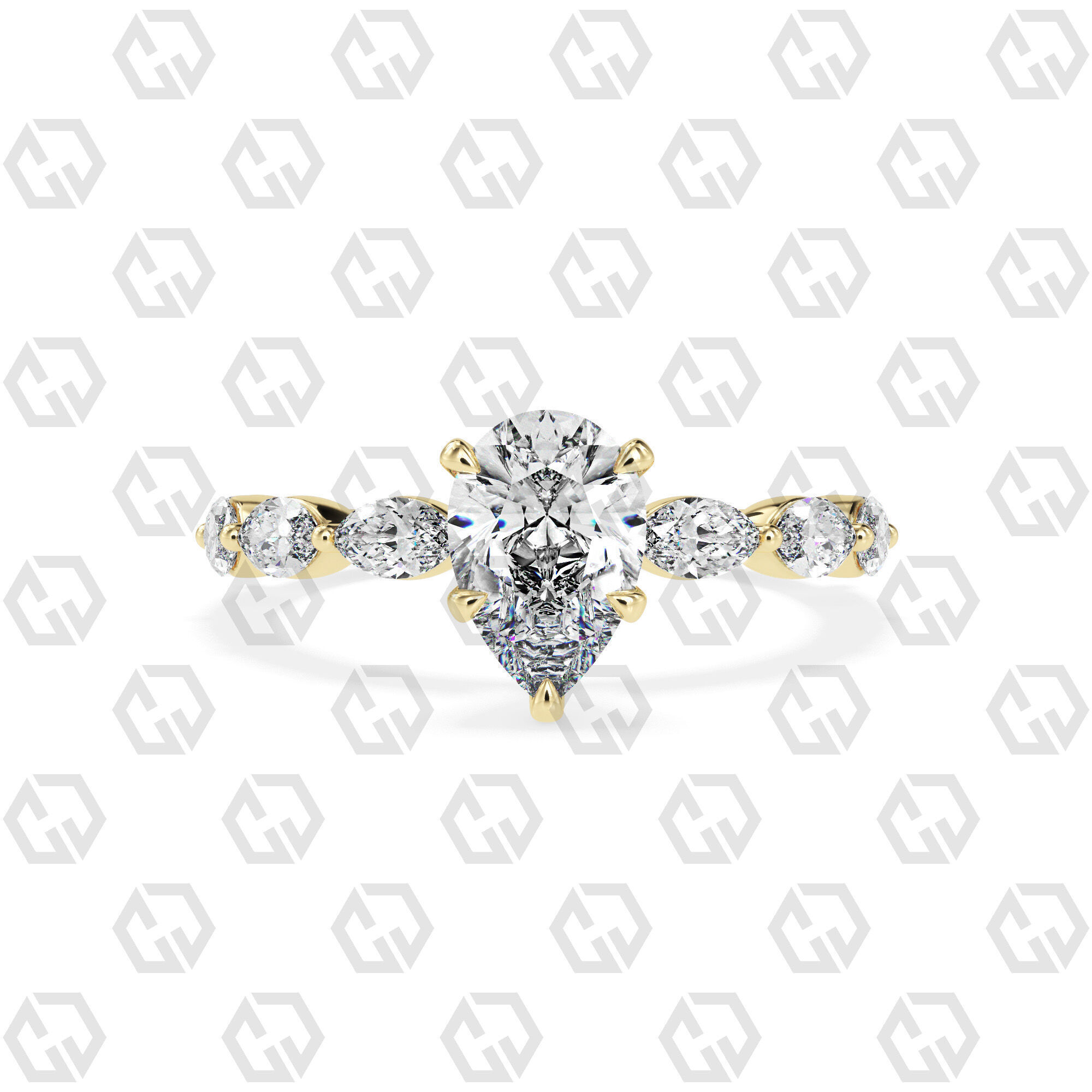 Ring 177 Pear Shape marquise on shanks with Gems 3D print model_13