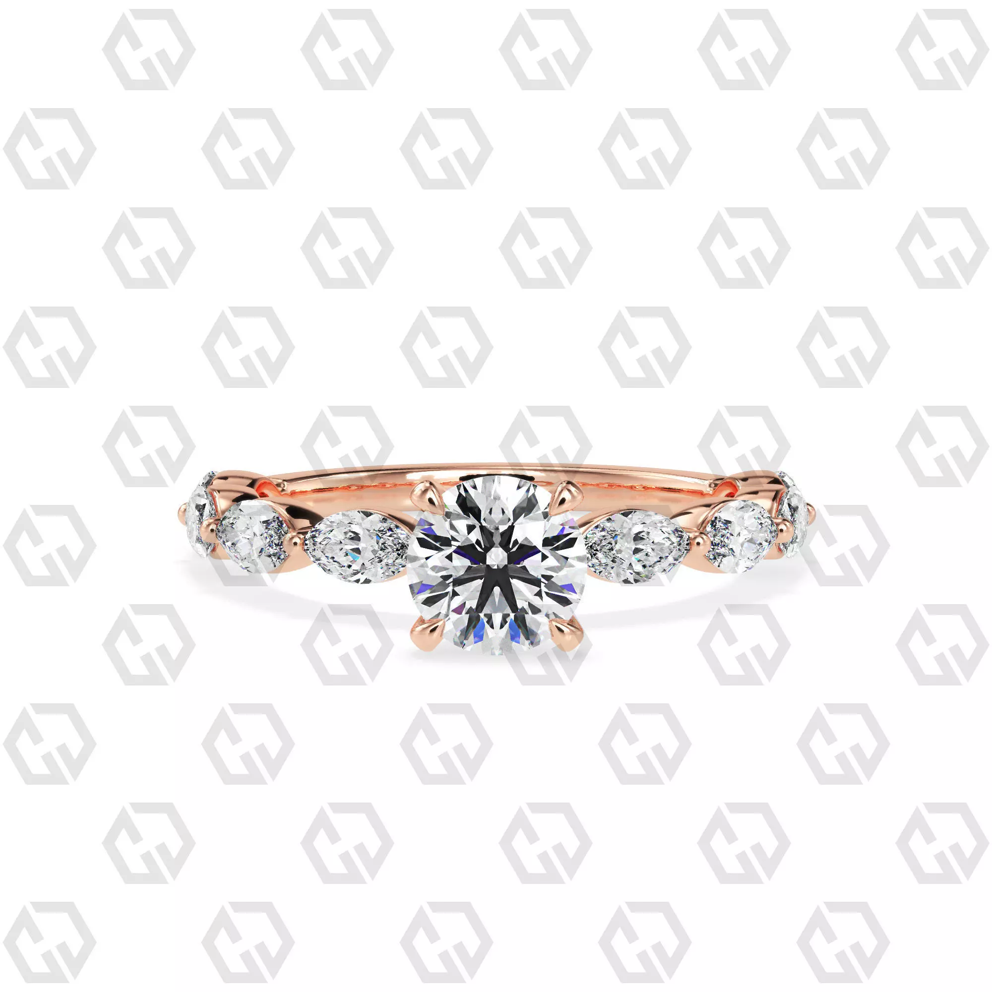 Ring 179 Round Shape marquise on shanks with Gems 3D print model