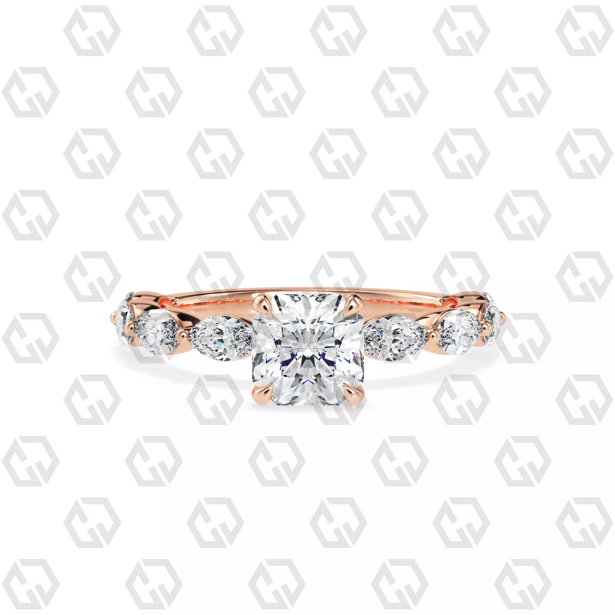 Ring 180 Radiant Shape marquise on shanks with Gems 3D print model_0