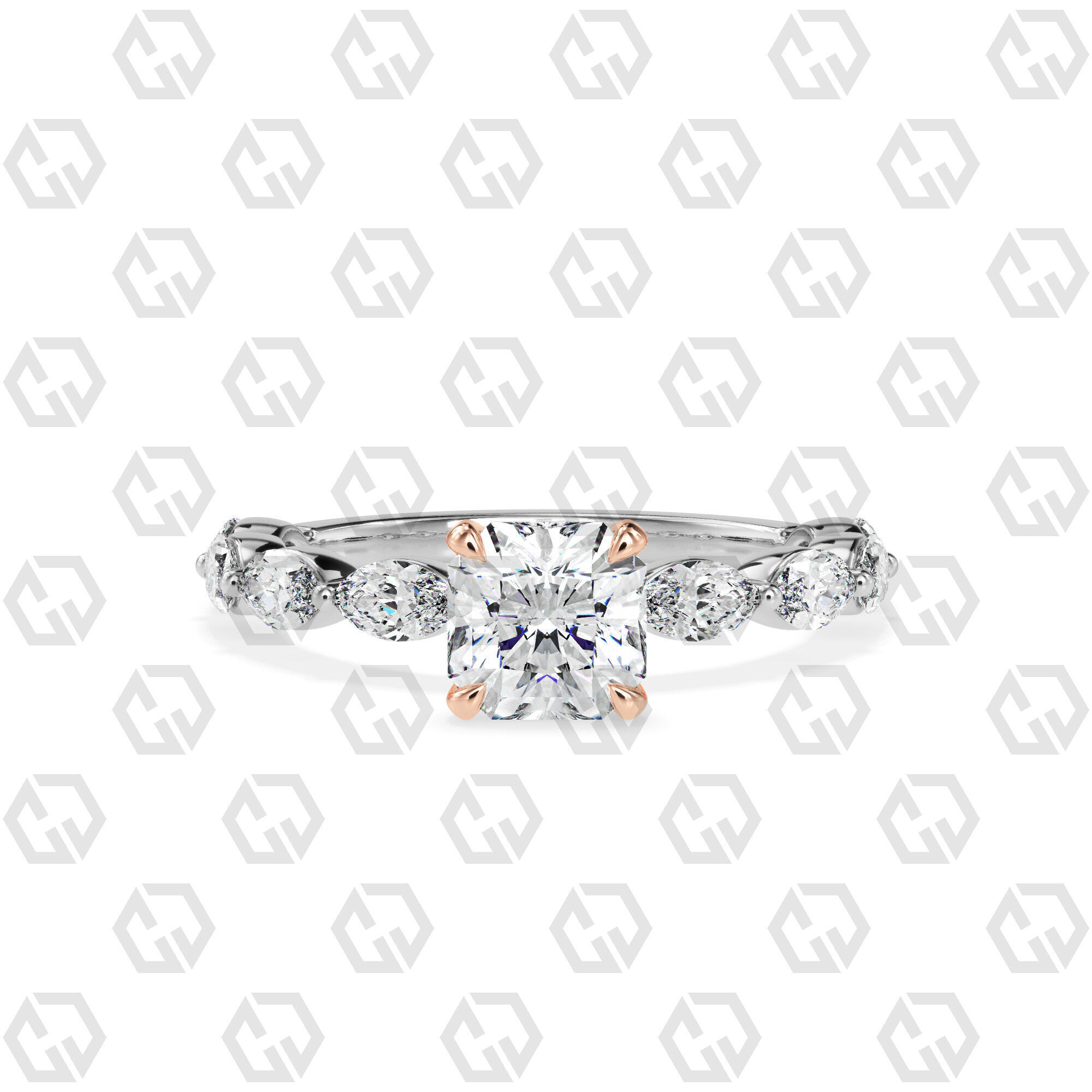 Ring 180 Radiant Shape marquise on shanks with Gems 3D print model_3