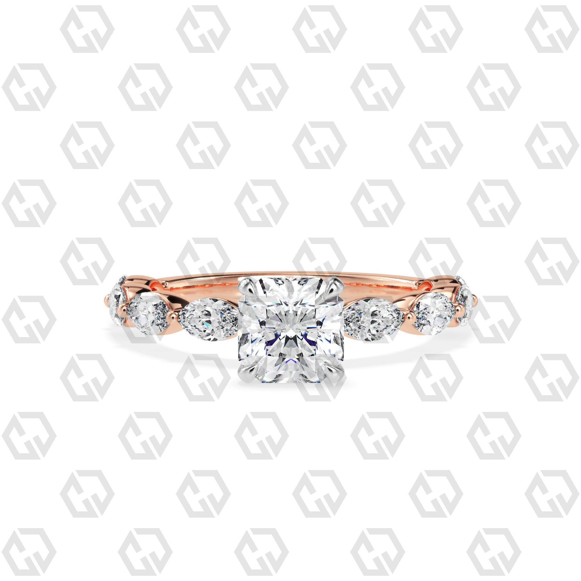 Ring 180 Radiant Shape marquise on shanks with Gems 3D print model_5