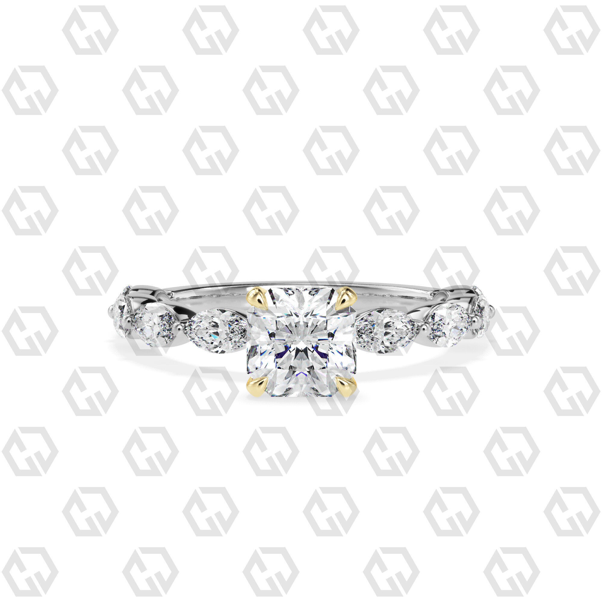 Ring 180 Radiant Shape marquise on shanks with Gems 3D print model_11