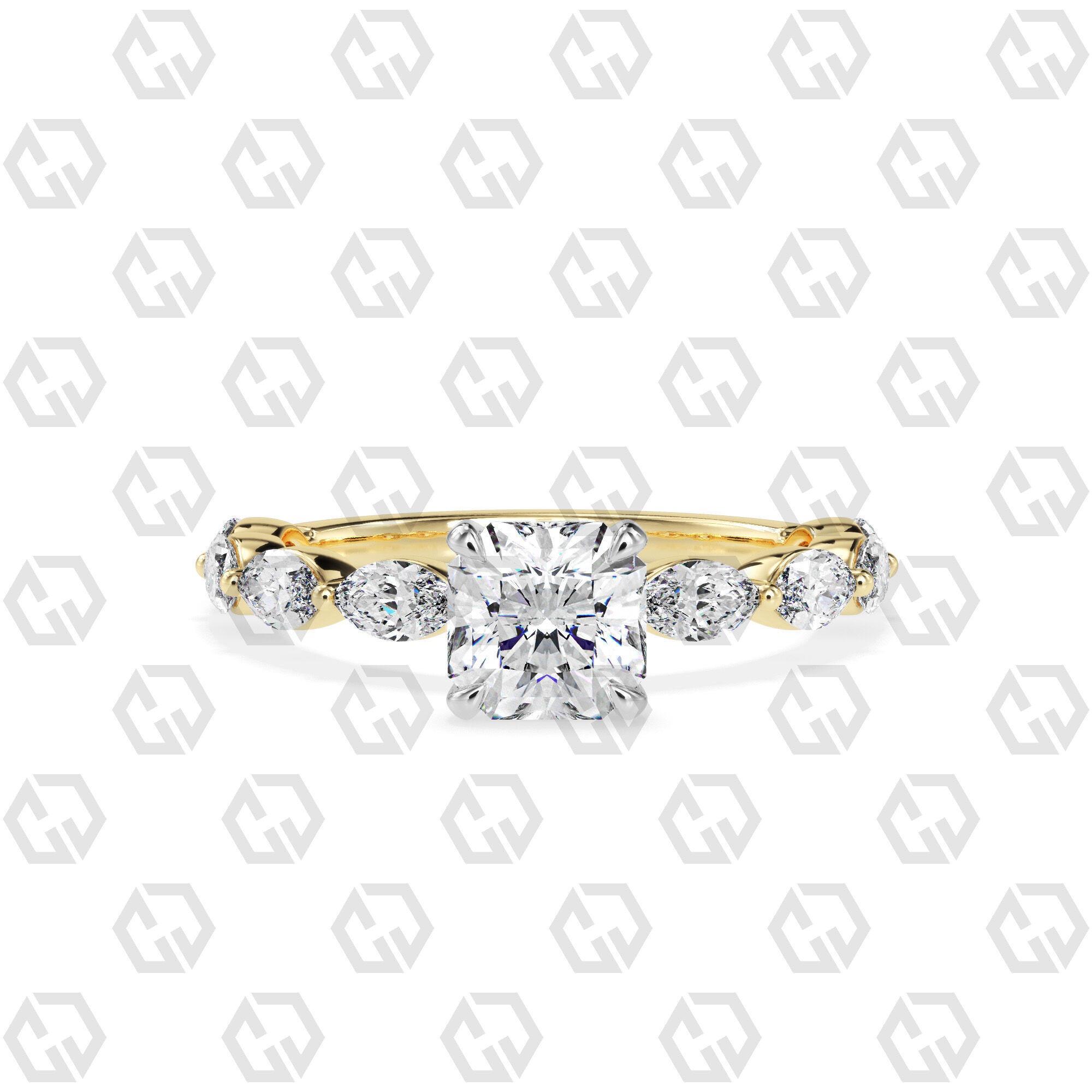 Ring 180 Radiant Shape marquise on shanks with Gems 3D print model_9