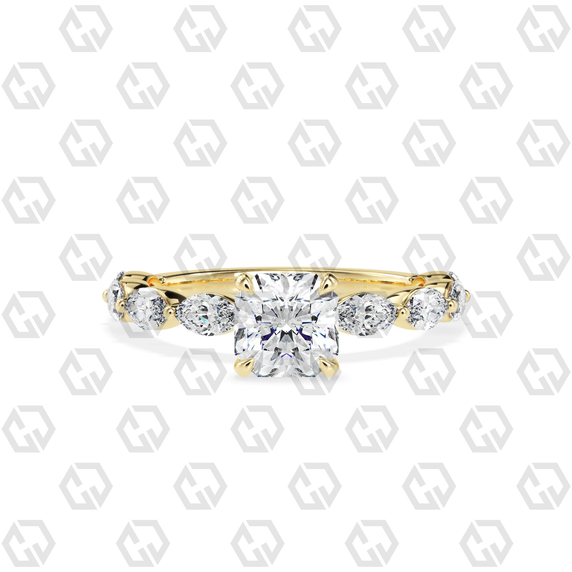 Ring 180 Radiant Shape marquise on shanks with Gems 3D print model_13