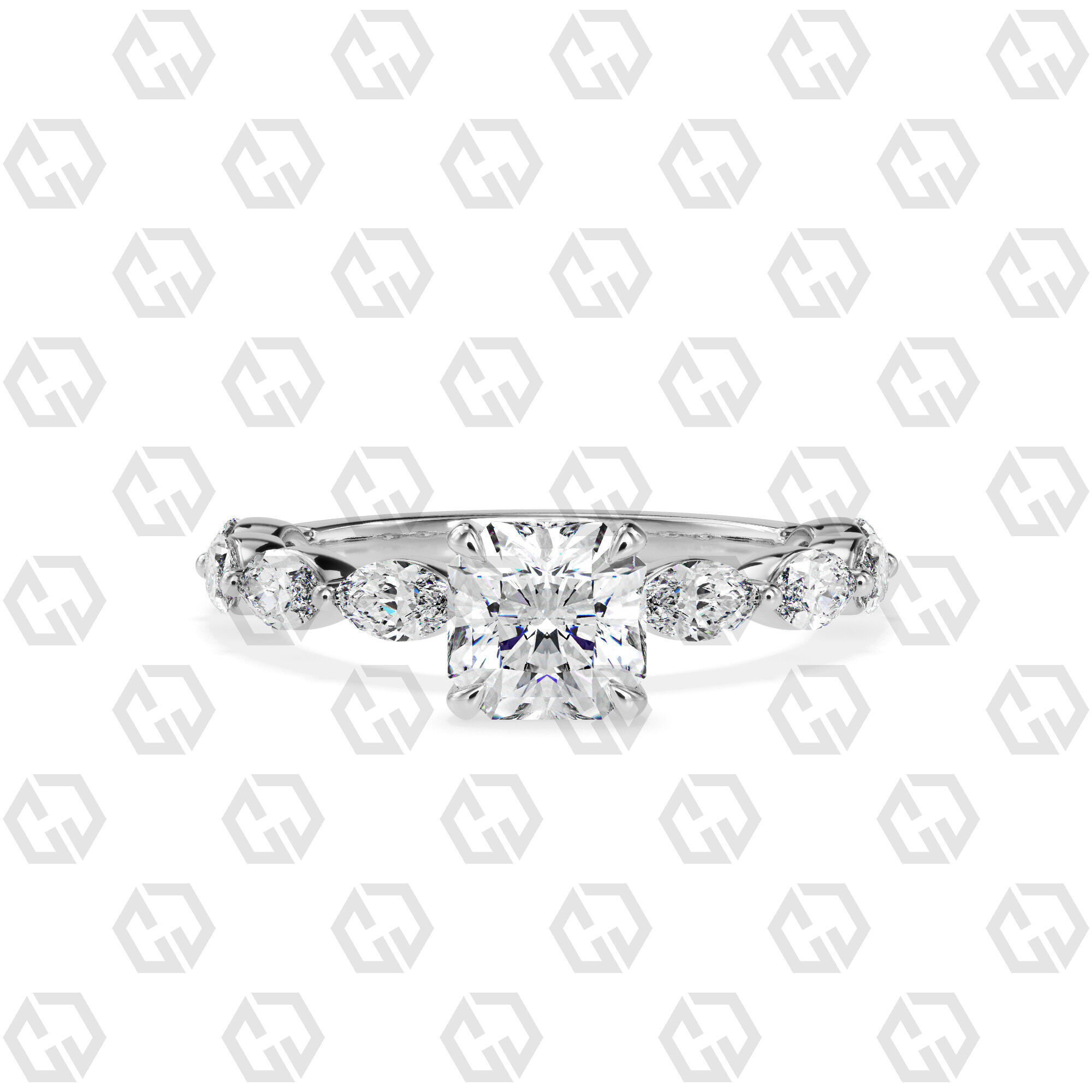 Ring 180 Radiant Shape marquise on shanks with Gems 3D print model_7