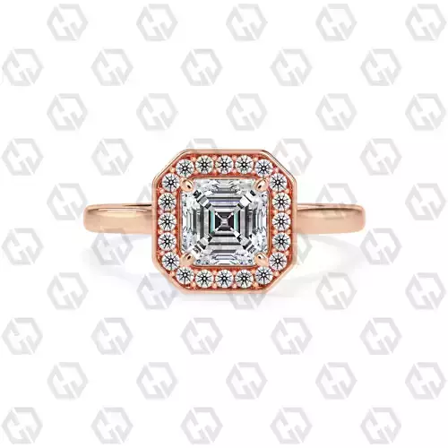 Ring 181 Asscher Shape Cathedral Halo with Gems