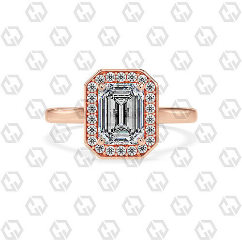 Ring 183 Emerald Shape Cathedral Halo with Gems 3D print model