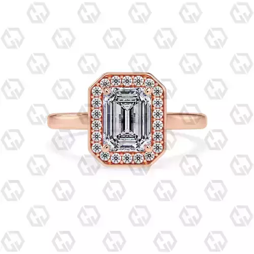 Ring 183 Emerald Shape Cathedral Halo with Gems