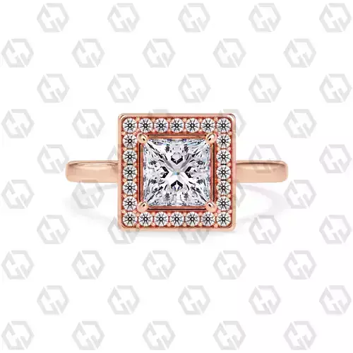 Ring 188 Princess Shape Cathedral Halo with Gems