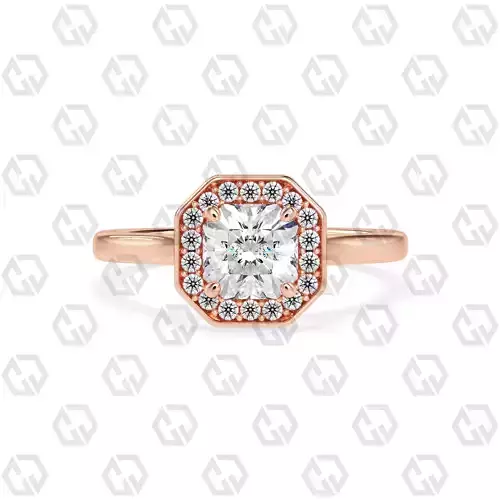 Ring 190 Radiant Shape Cathedral Halo with Gems