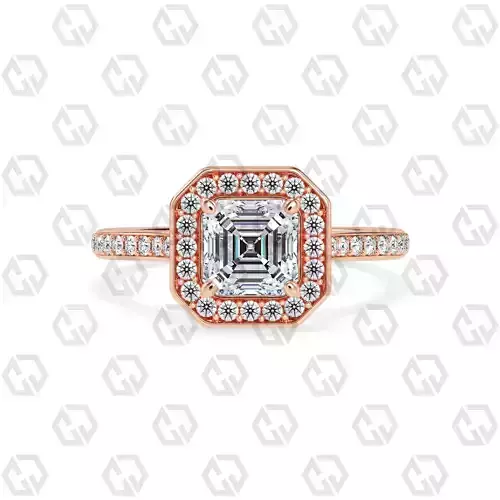 Ring 191 Asscher Shape Cathedral Halo pave set with Gems