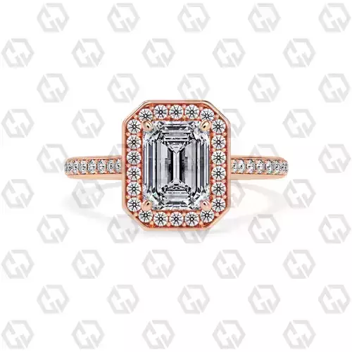 Ring 193 Emerald Shape Cathedral Halo pave set with Gems