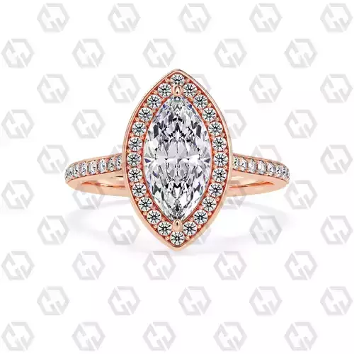 Ring 195 Marquise Shape Cathedral Halo pave set with Gems