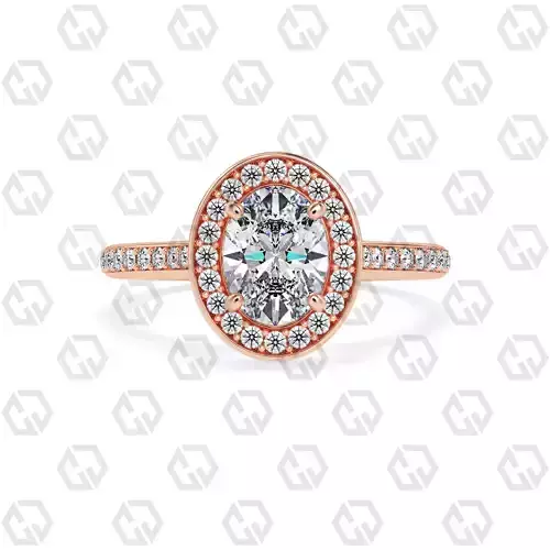 Ring 196 Oval Shape Cathedral Halo pave set with Gems
