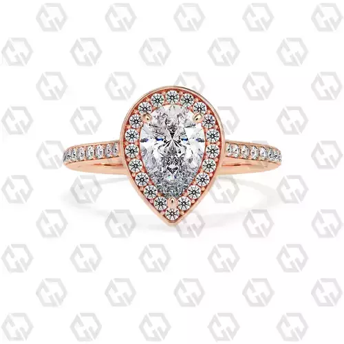 Ring 197 Pear Shape Cathedral Halo pave set with Gems