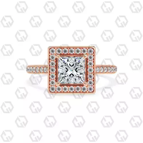 Ring 198 Princess Shape Cathedral Halo pave set with Gems