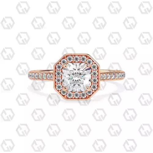 Ring 200 Radiant Shape Cathedral Halo pave set with Gems