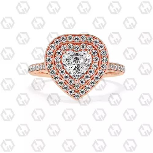 Ring 204 Heart Shape Cathedral Double Halo pave set with Gems