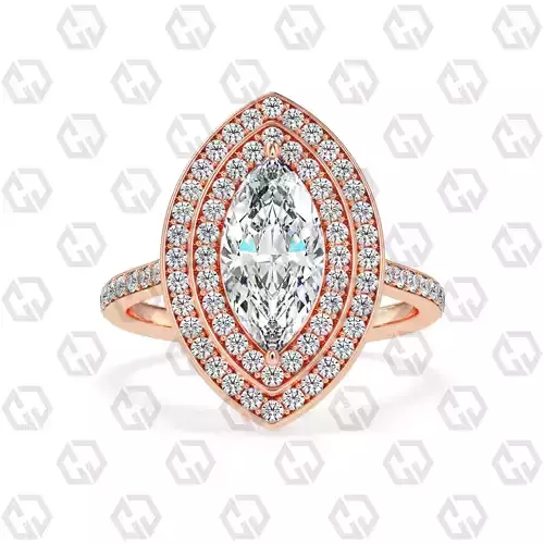 Ring 205 Marquise Shape Cathedral Double Halo pave set with Gems