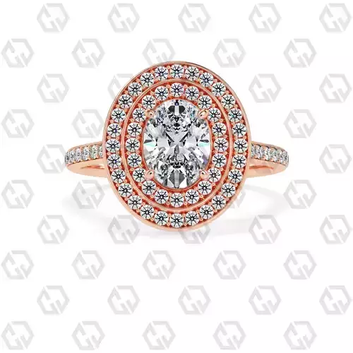 Ring 206 Oval Shape Cathedral Double Halo pave set with Gems