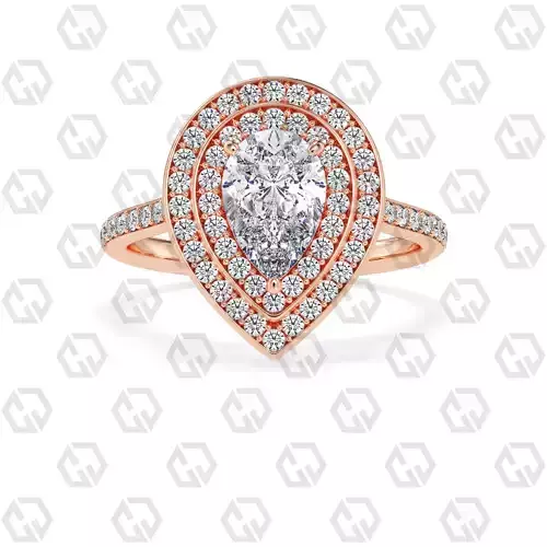 Ring 207 Pear Shape Cathedral Double Halo pave set with Gems