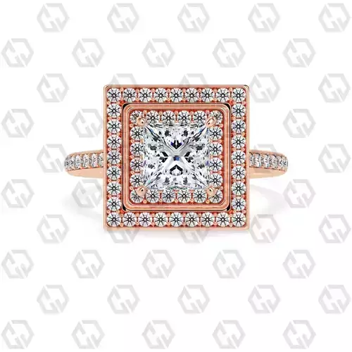 Ring 208 Princess Shape Cathedral Double Halo pave set with Gems