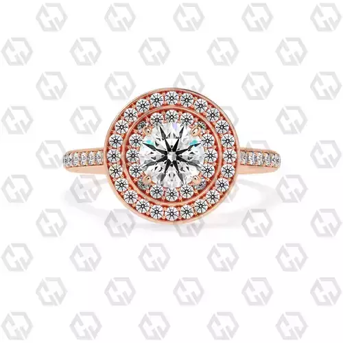 Ring 209 Round Shape Cathedral Double Halo pave set with Gems