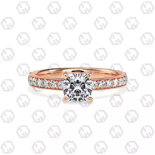 Ring 212 Cushion shape milgrain pave set with Gems