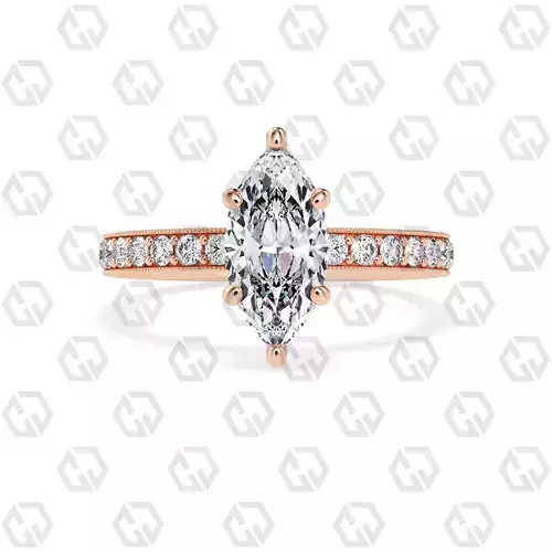 Ring 215 Marquise shape milgrain pave set with Gems