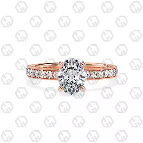 Ring 216 Oval shape milgrain pave set with Gems