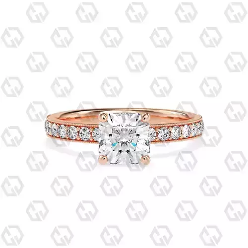 Ring 220 Radiant shape pave set ring with gems