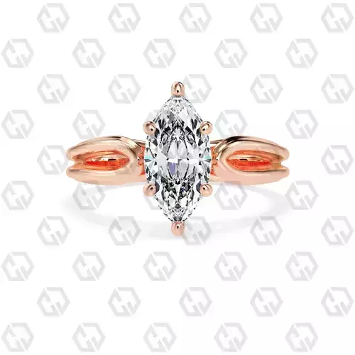 Ring 225 Marquise shape split shank solitaire ring with Gems