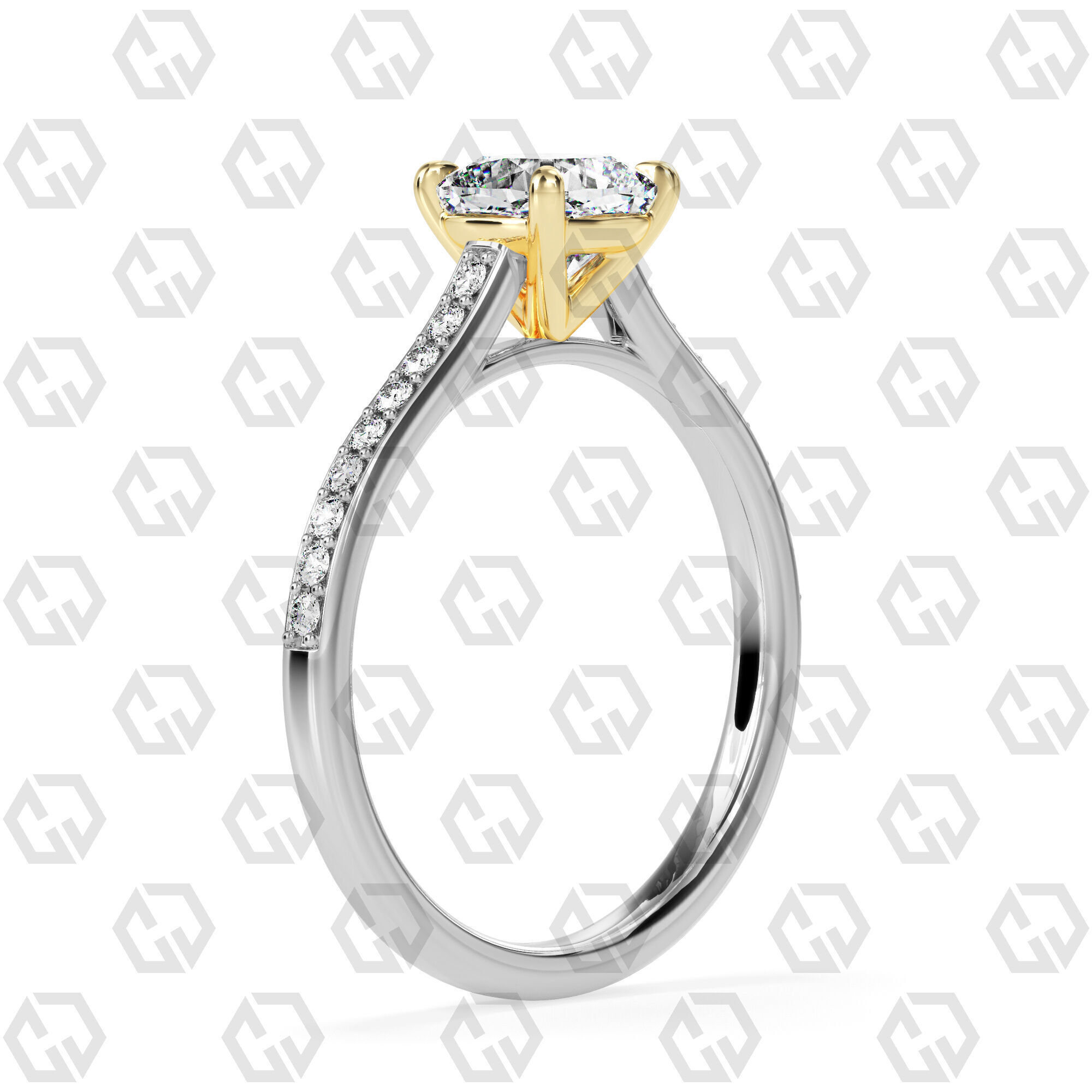 Ring 52 Cushion shape pave setting ring with gems 3D print model_10