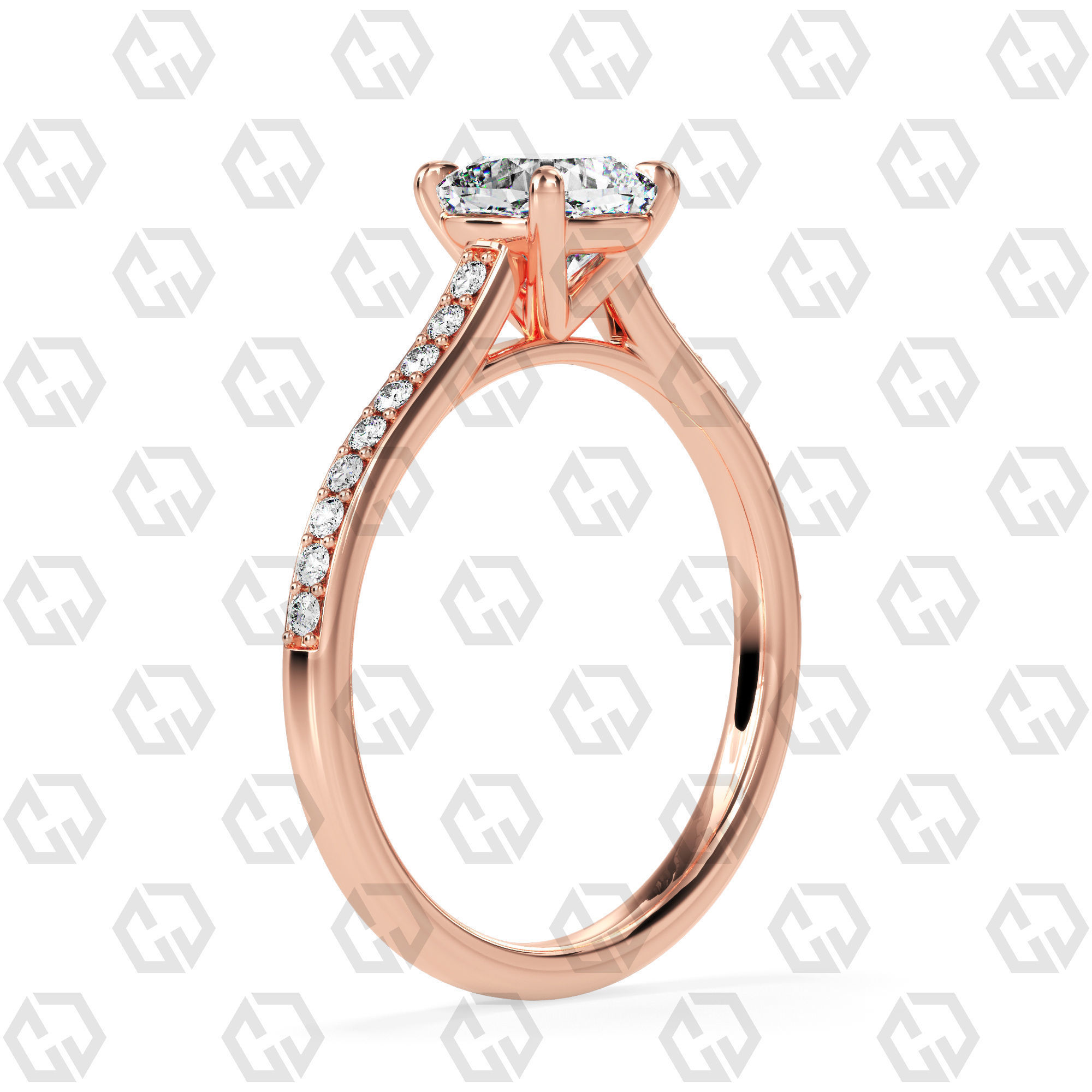 Ring 52 Cushion shape pave setting ring with gems 3D print model_1