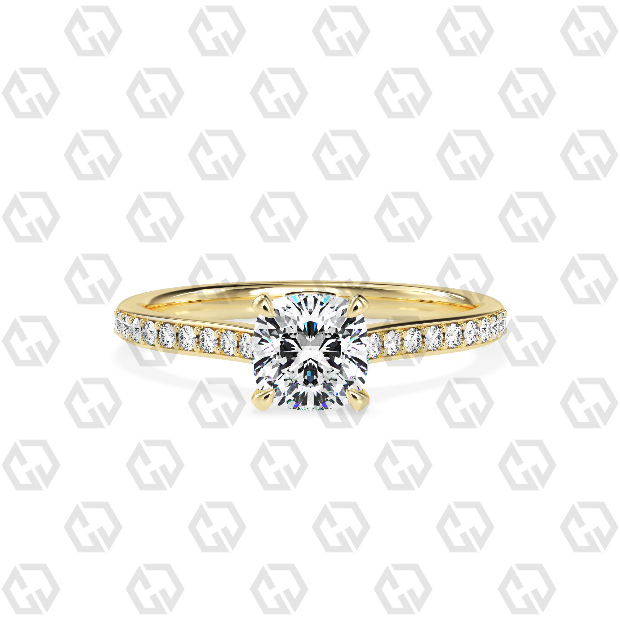 Ring 52 Cushion shape pave setting ring with gems 3D print model_13