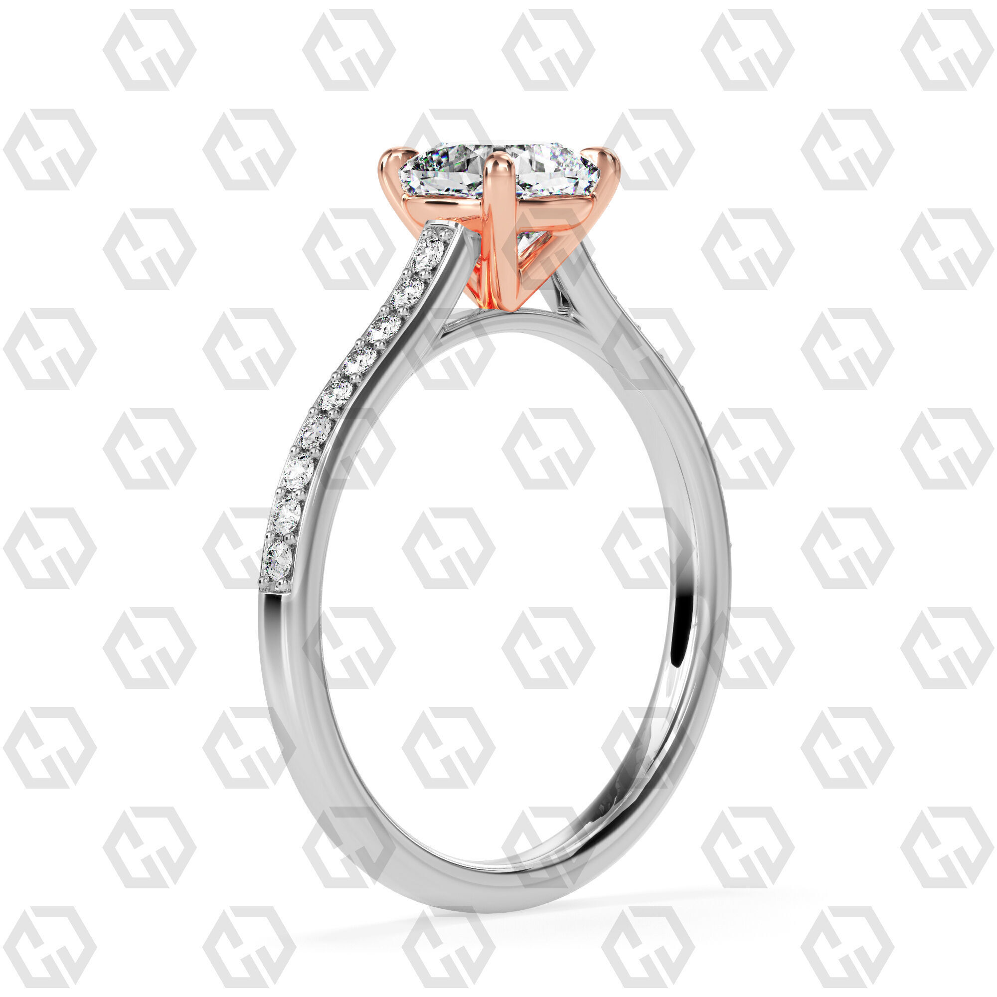 Ring 52 Cushion shape pave setting ring with gems 3D print model_2