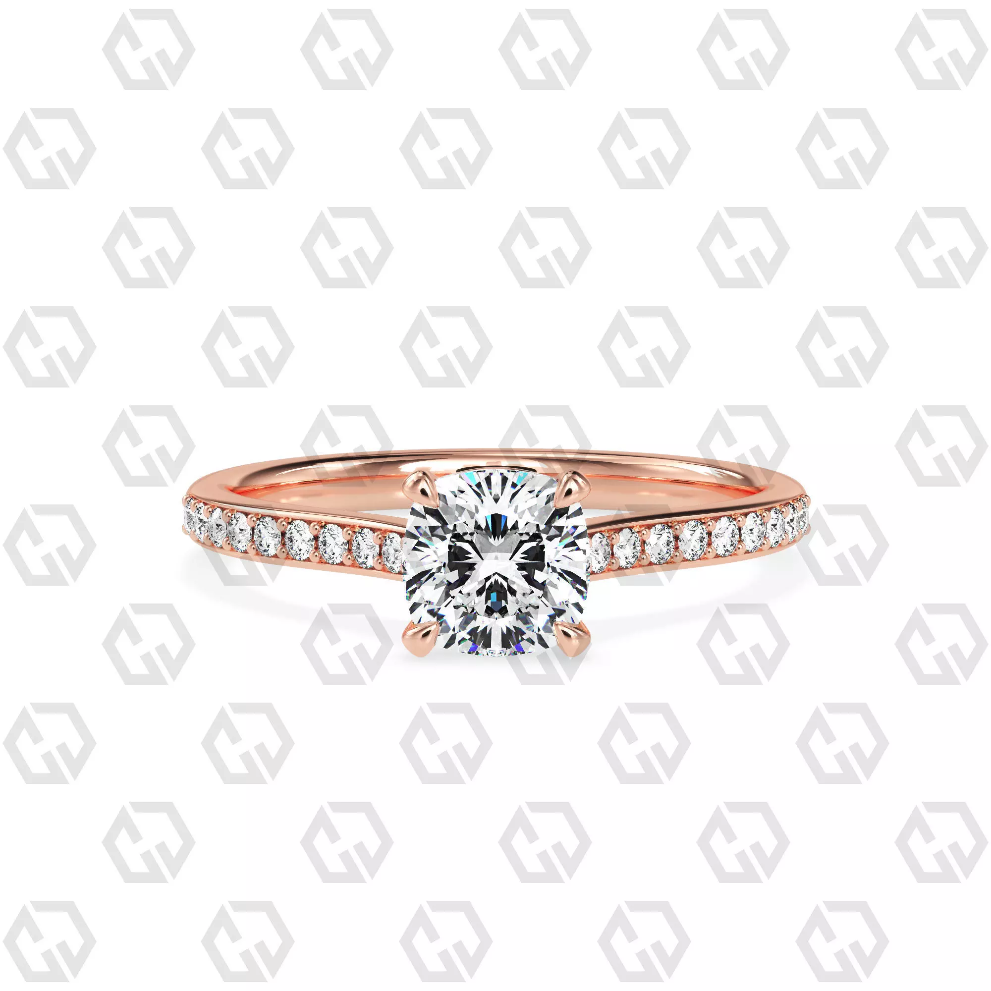 Ring 52 Cushion shape pave setting ring with gems 3D print model_0