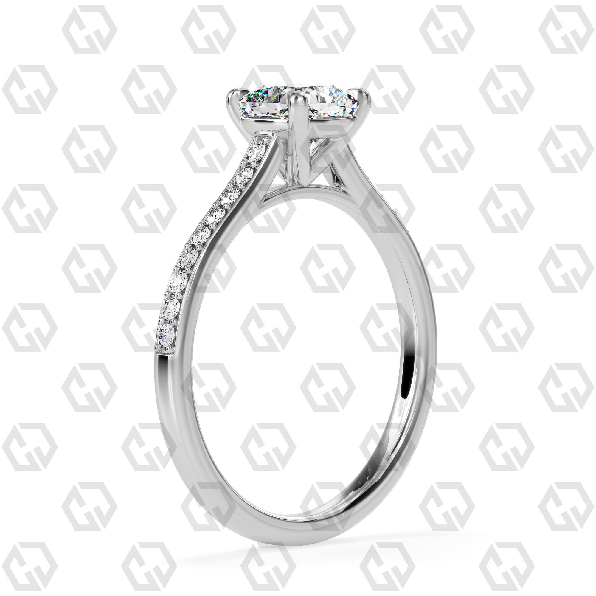 Ring 52 Cushion shape pave setting ring with gems 3D print model_6