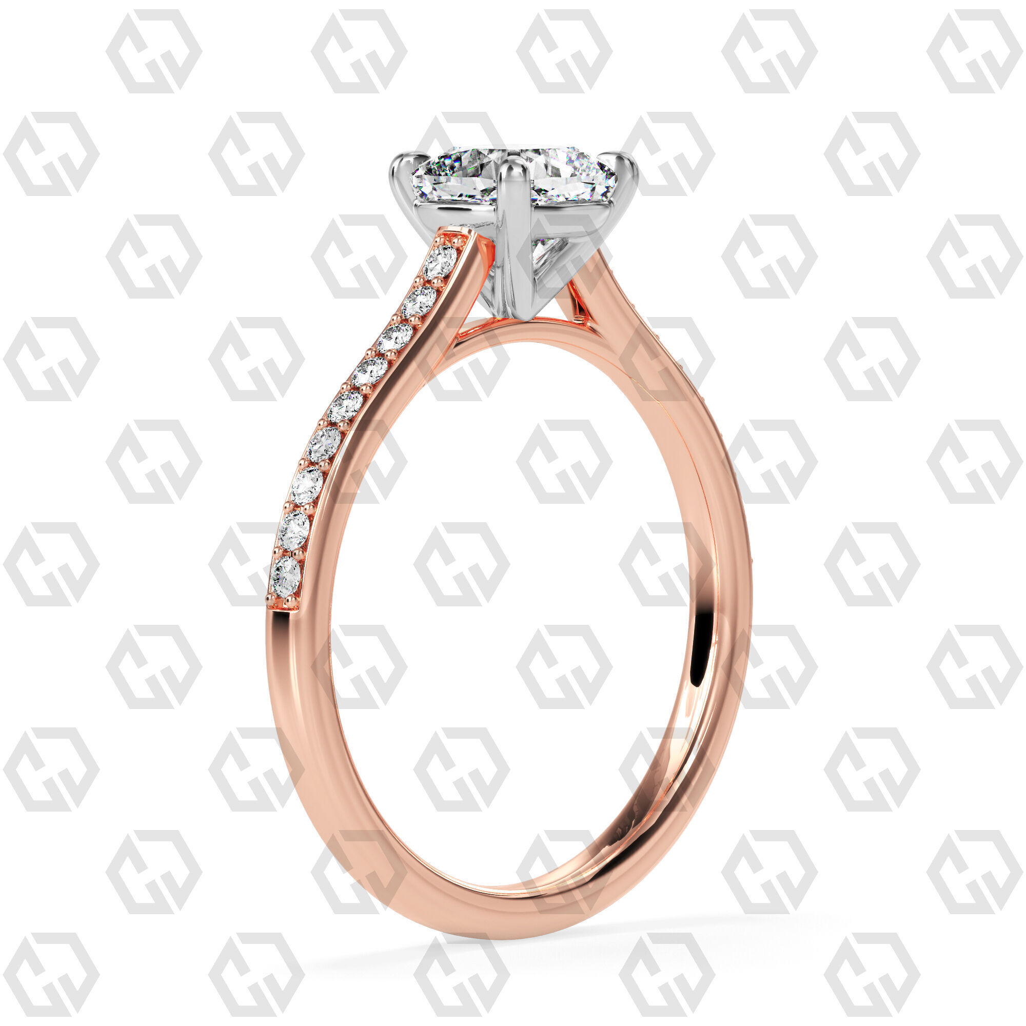 Ring 52 Cushion shape pave setting ring with gems 3D print model_4