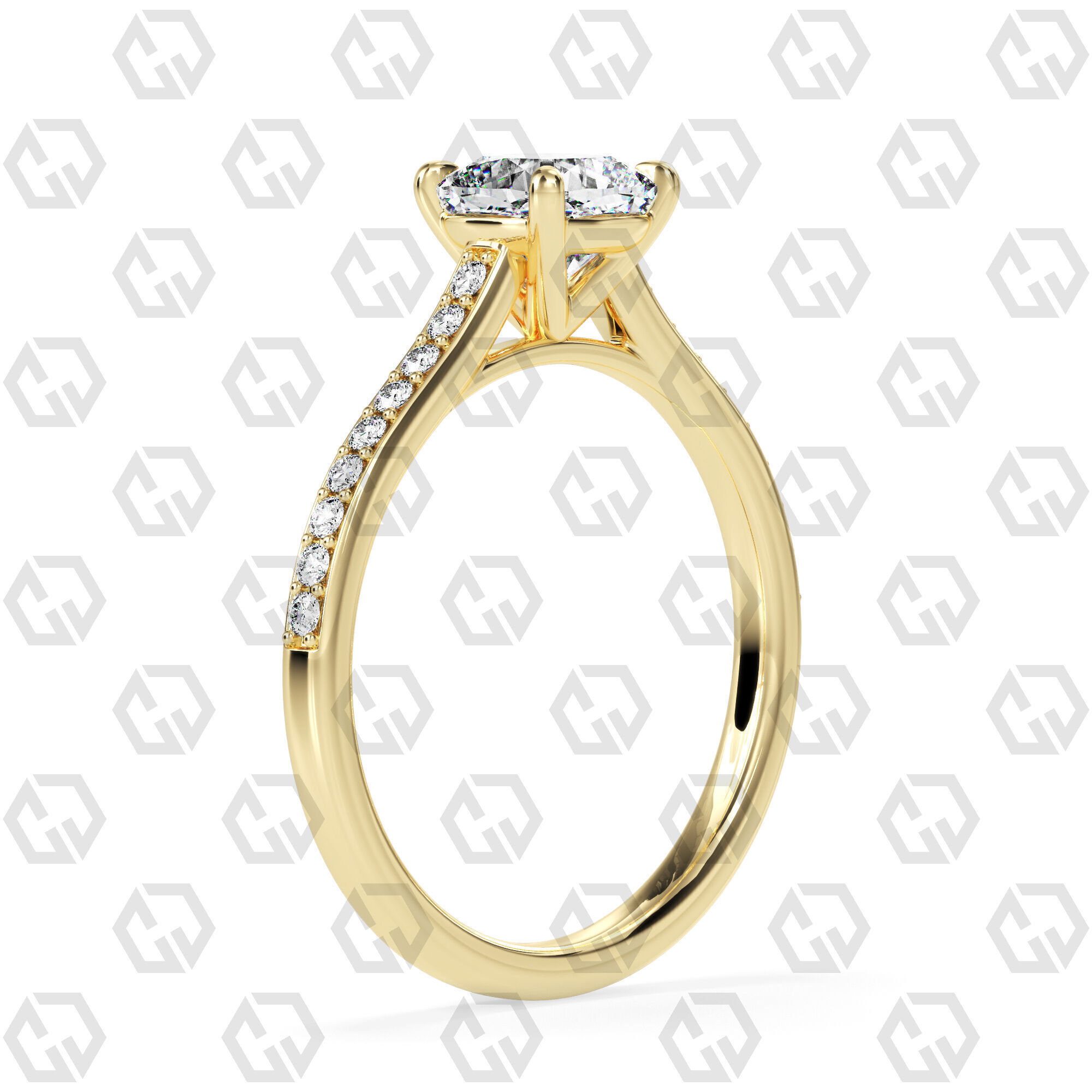 Ring 52 Cushion shape pave setting ring with gems 3D print model_12