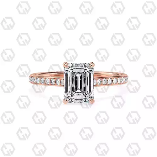 Ring 53 Emerald shape pave setting ring with gems