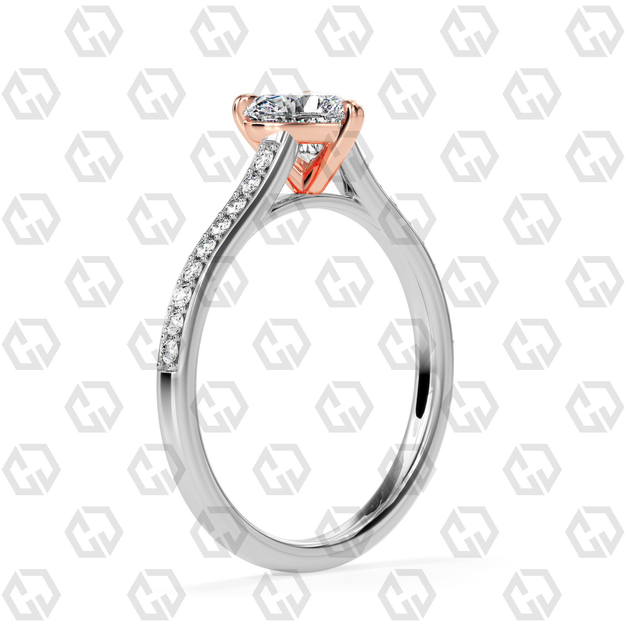 Ring 54 Heart Shape Pave setting ring with Gems 3D print model_2