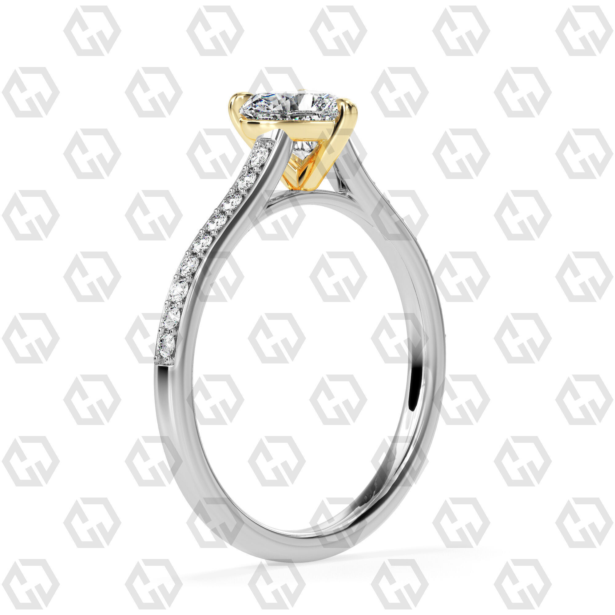 Ring 54 Heart Shape Pave setting ring with Gems 3D print model_10